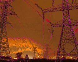 Hydro towers coloured to show wasteful use of electricity Hydro towers coloured to show wasteful use of electricity