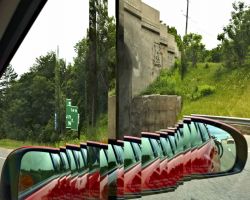 Photo made with panorama from a moving car, plus panning